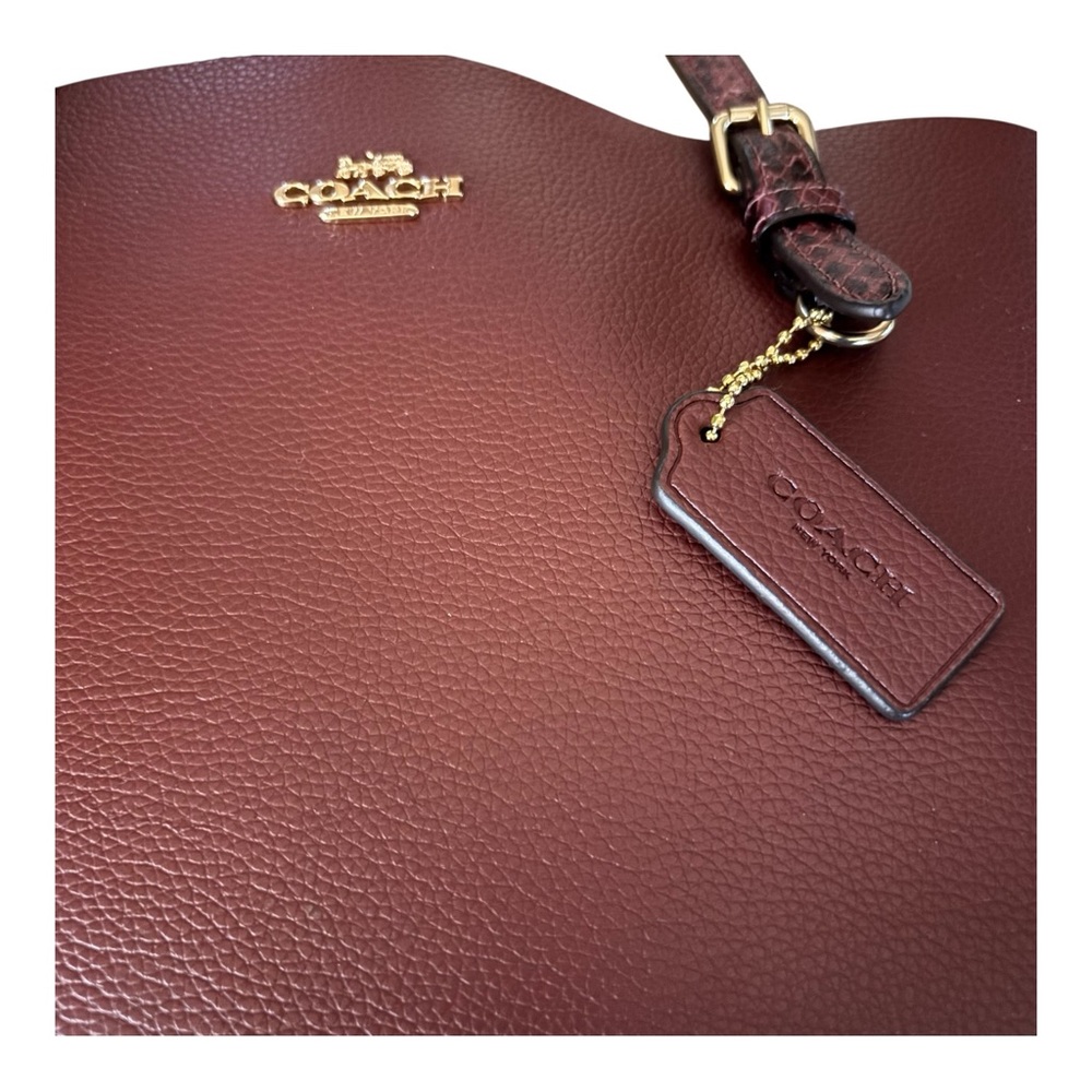 Coach Large Mollie Burgundy Leather & Snakeskin Embossed Straps Tote EUC - Picture 7 of 13